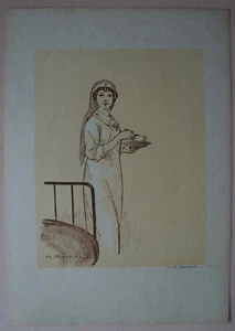 Lithographie 1915 INFIRMIERE WW1 - Signé ROUBILLA - Imagen 1 de 4
