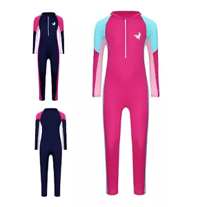 UK Girl Full Length Swimming Costume One-Piece Rash Guard Swimsuit Surfing Suit - Picture 1 of 31