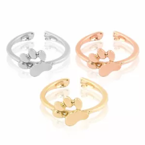 Paw Print Ring Silver Gold Rose Plated Dog Cat Pet Animal Fashion Cute - Picture 1 of 15
