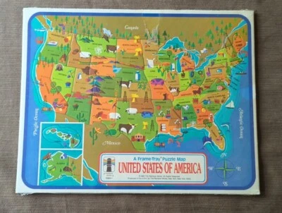 Vintage New 1968 USA Cardboard Frame-Tray Puzzle Educational Geography Map NOS - Image 1 of 4