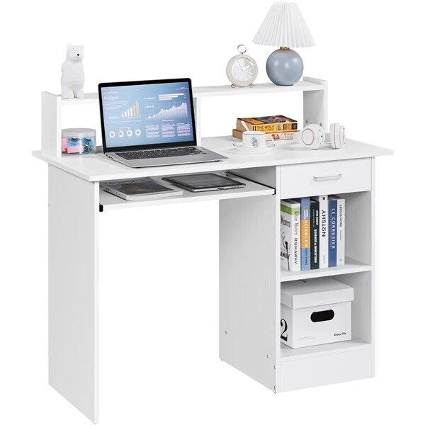 Schreibtisch Computertisch Arbeitstisch Bürotisch Regal PC Tisch Homeoffice Weiß - Bild 1 von 4