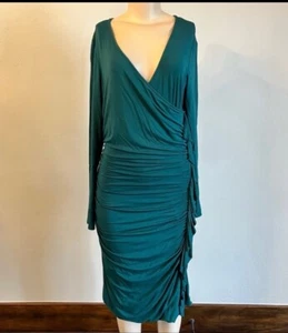 Sundance Reflection Dress Ruched Ruffle Midi Dress Teal Green Bodycon Size Small - Picture 1 of 8