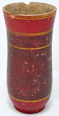 Antiguo vaso de madera de vidrio original lacado tallado a mano pintado Foto 1 de 4