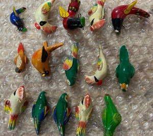 Vintage 15 Parrot Ceramic Clay/Pottery/Mini Ornament Green Red Yellow Multi - Picture 1 of 8