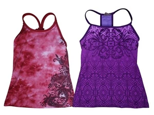 Athleta Workout Tank Lot Of 2 XXS Red Purple Floral Racerback Athletic Yoga Gym - Picture 1 of 7