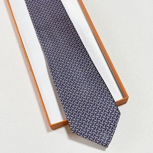 HERMES Necktie Silk H Woven Tie Fasone H HH Pattern Purple Navy 59.4 inch No box - Picture 1 of 12