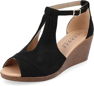 Journee Collection Sandalo donna con zeppa impilata e tacco, nero taglia 7,5N - Foto 1 di 3