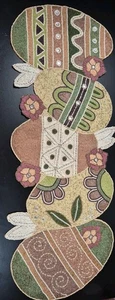 NICOLE MILLER Hand Beaded Table Runner Place Mat Easter Eggs Flowers 36"×13.75" - Picture 1 of 8