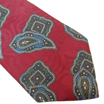 Corbata de cuello de seda italiana de diseñador Don Loper roja floral Pailsey EE. UU. De colección L58" W4" Foto 1 de 4