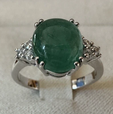 Anillo Oro 18kt. con Diamantes Naturales Y Esmeralda Natural Cabochn 2,93 Brasil - Imagen 1 de 4