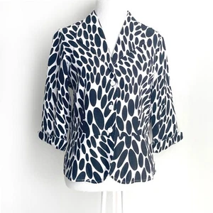 David N Linen Blend Jacket sz S Black White Oval Spots Peplum Unlined - Picture 1 of 8