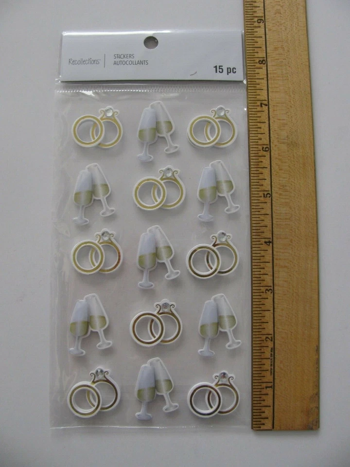 Recuerdos Pegatinas Dimensionales ANILLOS DE BODA Y CHAMPÁN NUEVO EN PAQUETE  Foto 1 de 1