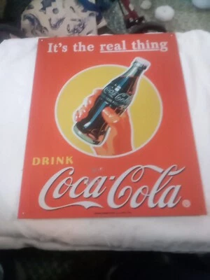 Coca-Cola It's the Real Thing DRINK Coca-Cola Tin Sign 16" x 12 1/2" Good - Image 1 of 4