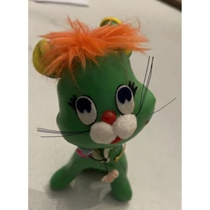 VINYL Green Cat Japan Leather Stuffed Plush Toy Animal Vintage MCM - Picture 1 of 3