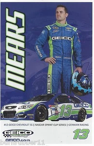 2016 CASEY MEARS "GEICO CHEVY SS GERMAIN RACING" #13 NASCAR SPRINT CUP POSTCARD - Picture 1 of 1