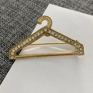 Vintage Goldtone Rhinestone Clothes Hanger Brooch Pin - Picture 1 of 3