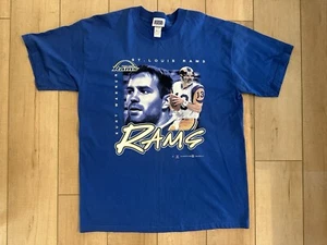 Vintage 1999 Kurt Warner St. Louis Rams NFL Sport Attack T Shirt - Blue - Large - Picture 1 of 7