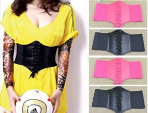 Women Shaper Shapewear PU Leather Slim Body Corset Lace up Waist Trainer Cincher - Picture 1 of 12