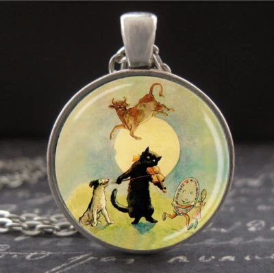 Silver Cow Jumped Over the Moon Necklace Hey Diddle Diddle Nursery Rhyme Jewelry - Image 1 of 3