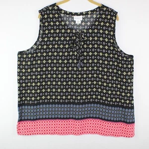 Liz Claiborne Top Black Print Women Size XXL Sleeveless Summer Blouse - Picture 1 of 7