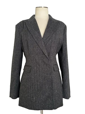 Chaqueta Blazer H and M Nueva Con Etiquetas Tweed Preppy Gris Panel Botón Solapa Bolsillos Forrados M Foto 1 de 4