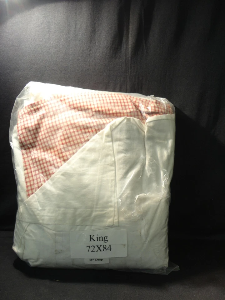 Falda de cama de algodón plisada a cuadros talla king con volantes antipolvo  Foto 1 de 4