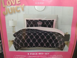 JUICY COUTURE 8 PIECE BED SET QUEEN PINK CROWN JUICY COUTURE X8 COMFORTER SET - Picture 1 of 6
