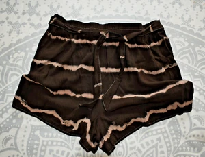Hippie Festival dunkelbraune Batik überarbeitete Shorts Strand 90er Stil-Größe 12 - Bild 1 von 1