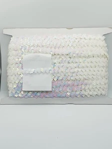 1m white AB elastic sequin Stretch Elasticated 12mm Trim Sewing Craft Costume - Picture 1 of 3