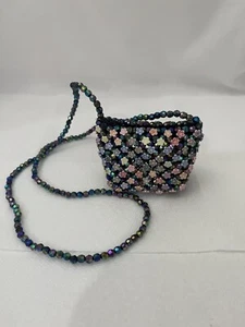 Vintage Beaded Colorful Floral Purse With Long Strap Miniature - Picture 1 of 6