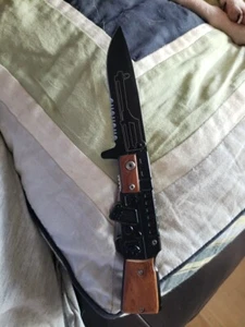 AK47 WOOD HANDLE GUN POCKET KNIFE 8" ASSISTED OPEN - Picture 1 of 6