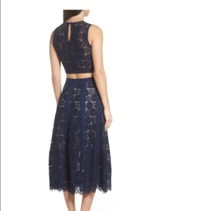 Foxiedox Navy Blue Set Sz M Crop Top and Long Skirt SS680SK Lace Cottagecore - Picture 1 of 12