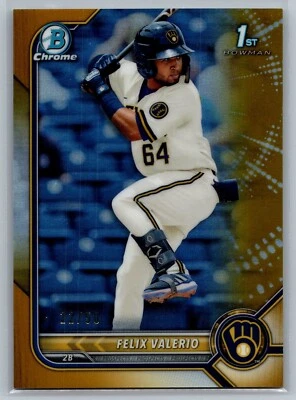 2022 Bowman Baseball Parallel of Felix Valerio 1st Bowman GOLD #/50 !!!!!! - Image 1 of 2