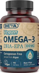 DEVA Vegan Omega-3 DHA EPA Supplement Once-Per-Day Softgel 300 MG - Carrageenan  - Picture 1 of 12