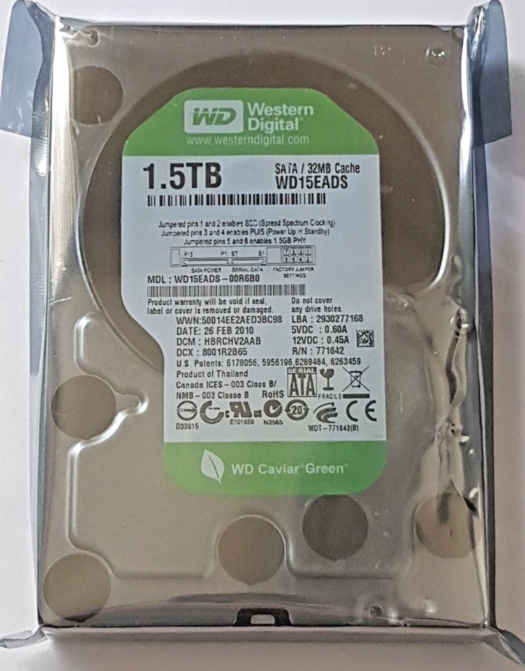 1,5 TB SATA Western Digital WD15EADS-00R6B0 5400rpm 32MB 3.5 " Hard Drive New - Image 1 of 1