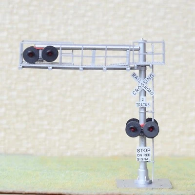 1 x HO scale model railroad cantilever grade crossing signal 2 tracks steel #C28 - Image 1 of 4