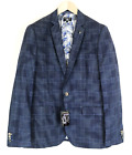 State Of Art L Men Blazer Blue Checked Pattern Single-Breasted Notch Collared