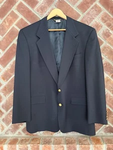 VtgHart Schaffner Marx Sport Coat Blazer Mens 40R Navy Gold Button Wool Union - Picture 1 of 14