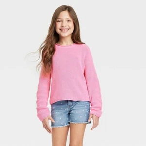 WD) Girls' Pullover Sweater - Cat & Jack Bright Pink L 10/12 - Picture 1 of 1