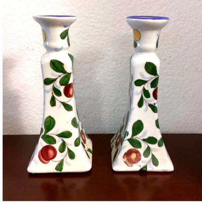 Vintage1970 Zhongguo Zhi Chinese Hand Painted Vines Candle Holder Set - Image 1 of 4