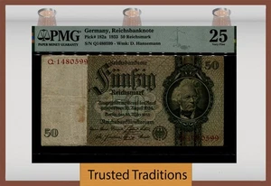 TT PK 182a 1933 GERMANY REICHSBANKNOTE 50 REICHSMARK PMG 25 VERY FINE - Picture 1 of 2