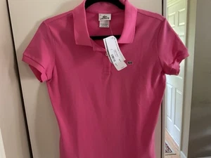 Women New With Tag Lacoste Pink Short Arm Cotton Polo Shirt Sz 10/ 42 S/M - Picture 1 of 15