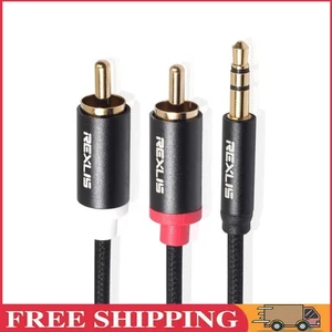 3,5-mm-Klinkenstecker auf 2 RCA-Baumwollgeflecht-Aux-Kabel für Heimkino-Lautspre - Bild 1 von 24