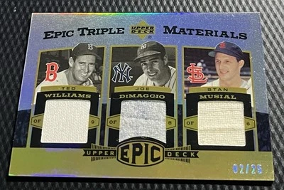 2006 Ted Williams Joe DiMaggio Stan Musial 02/25 UD 史诗三重材料球衣 — 第 1/3 张图片