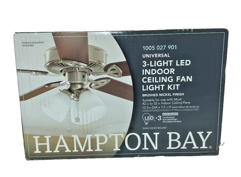 Hampton Bay 3-Light Brushed Nickel Ceiling Fan Shades LED Light Kit, 91382 - Image 1 of 4