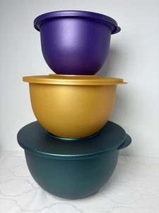 Tupperware Impressions Classic Jeweltone Colors Nesting Set 3 Bowls Lids Nice! - Picture 1 of 15