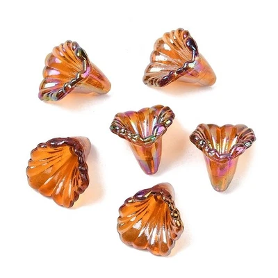 50 Flower Beads Amber Brown 12mm Acrylic Beads Wholesale Bulk Trumpet Lily AB - Image 1 of 3
