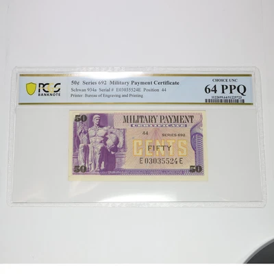 PCGS Choice UNC64 PPQ 50c Fifty Cent Military Payment Certificate 692 MPC 57223F - Image 1 of 3