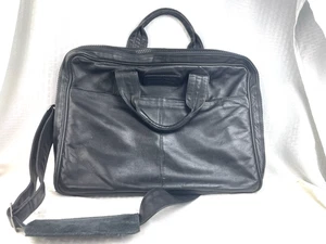 Land’s End Messenger Bag Aktentasche schwarz Leder oberer Griff & Schulter mit Lg YKK - Bild 1 von 10
