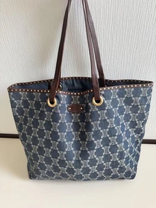 Bolso de Mano CELINE Trioon Denim Mango de Cuero Vintage Talla Grande USADO 924C - Imagen 1 de 8